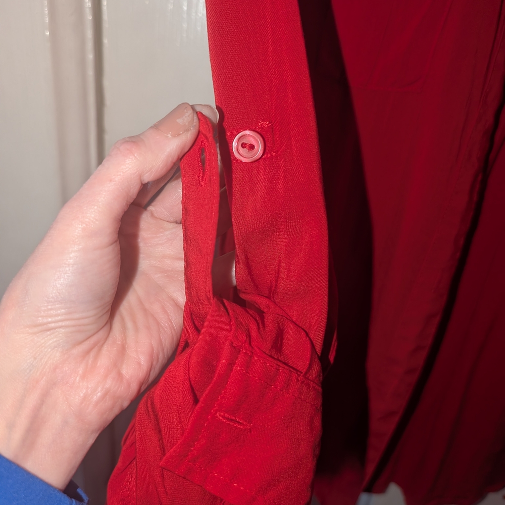 Red Button-Up Blouse - Picture 3 of 4